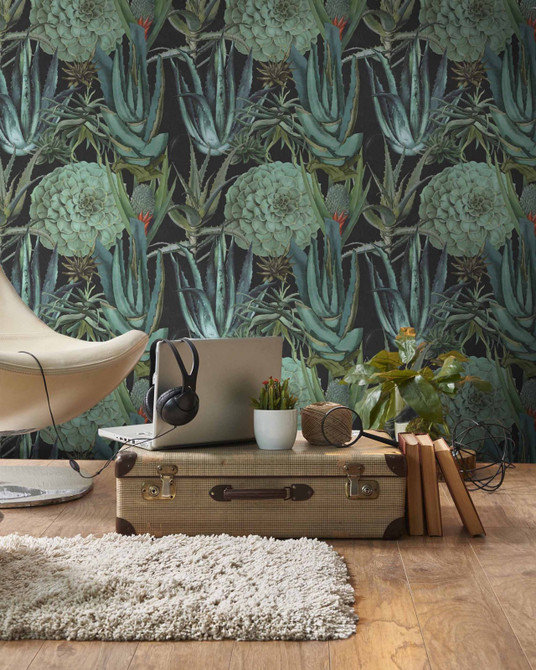 Mind the Gap Wallpaper Succulentus Anthracite Wallpaper PREMIUM DESIGNER WALLPAPER COLLECTION Non-woven Made in Europe Paste the wall 3 rolls x 20.5 x 3.25 yards - My Fabric Connection -