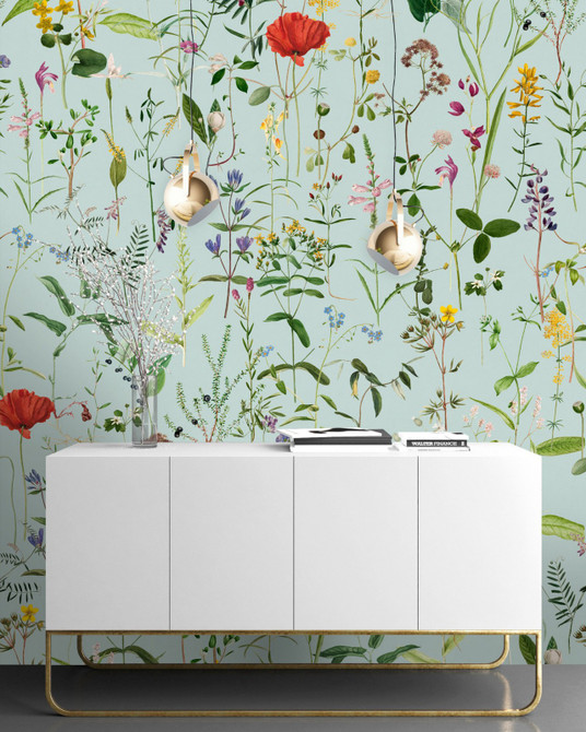 AQUAFLEUR Aquamarine Wallpaper (WP20174) by Mind The Gap Designer Wallpaper | WP20174 | PREMIUM DESIGNER WALLPAPER COLLECTION | 3 rolls x 20.5 x 118.1 in | 0.52m / 20.5in | 3m / 118in | 4.65mp | 200cm / 78.7in | Blue, Green, Mint, Yellow | Non-woven | Paste the wall | 3-rolls in a box | Fabric Carolina | https://www.fabriccarolina.com/