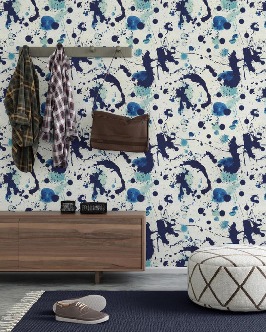 SPLATTERS (WP20184) by Mind The Gap Designer Wallpaper | WP20184 | PREMIUM DESIGNER WALLPAPER COLLECTION | 3 rolls x 20.5 x 118.1 in | 0.52m / 20.5in | 3m / 118in | 4.65mp | 52cm / 20.5in | Indigo blue, White | Non-woven | Paste the wall | 3-rolls in a box | Fabric Carolina | https://www.fabriccarolina.com/