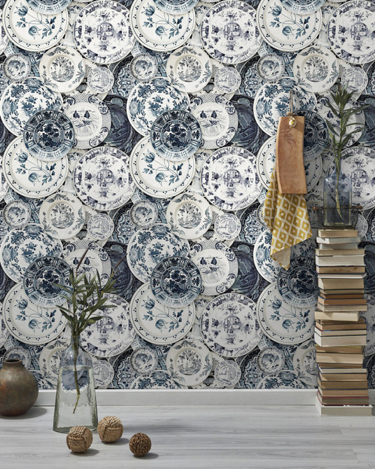 Mind the Gap Wallpaper Delftware Vintage PREMIUM DESIGNER WALLPAPER COLLECTION Non-woven Made in Europe Paste the wall 3 rolls x 20.5 x 3.25 yards - My Fabric Connection -