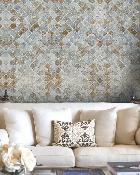 MOROCCO TILES Wallpaper (WP20262) by Mind The Gap Designer Wallpaper | WP20262 | PREMIUM DESIGNER WALLPAPER COLLECTION | 3 rolls x 20.5 x 118.1 in | 0.52m / 20.5in | 3m / 118in | 4.65mp | 300cm / 118in | Brown, Grey, Taupe | Non-woven | Paste the wall | 3-rolls in a box | Fabric Carolina | https://www.fabriccarolina.com/