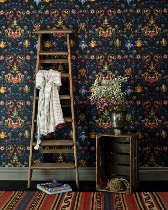 Mind the Gap Wallpaper Transylvania Folk In Blue Wallpaper THE WALLPAPER COLLECTABLES Textured Matte Made in Europe Paste the wall 3 rolls x 20.5 x 3.25 yards - My Fabric Connection -