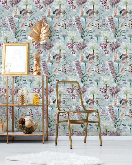GARDEN OF EDEN Aquamarine Wallpaper (WP20325) by Mind The Gap Designer Wallpaper | WP20325 | THE WALLPAPER COLLECTABLES | 3 rolls x 20.5 x 118.1 in | 0.52m / 20.5in | 3m / 118in | 4.65mp | 70cm / 27.6in | Black, Blue, Purple | Textured Matte | Paste the wall | 3-rolls in a box | Fabric Carolina | https://www.fabriccarolina.com/