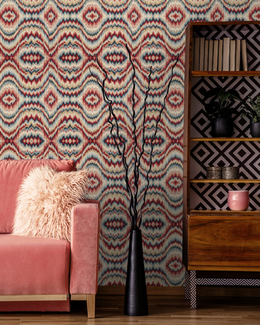 PSYCHEDELIC Wallpaper (WP20383) by Mind The Gap Designer Wallpaper | WP20383 | THE WALLPAPER COLLECTABLES | 3 rolls x 20.5 x 118.1 in | 0.52m / 20.5in | 3m / 118in | 4.65mp | 52cm / 20.5in | Blue, Red | Satin Matte | Paste the wall | 3-rolls in a box | Fabric Carolina | https://www.fabriccarolina.com/