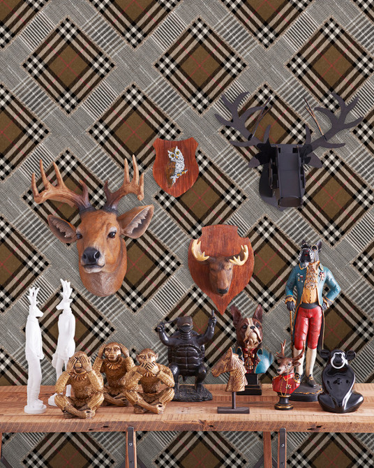 Mind the Gap Wallpaper Checkered Patchwork Mid Brown Wallpaper THE WALLPAPER COLLECTABLES Textured Matte Made in Europe Paste the wall 3 rolls x 20.5 x 3.25 yards - My Fabric Connection -