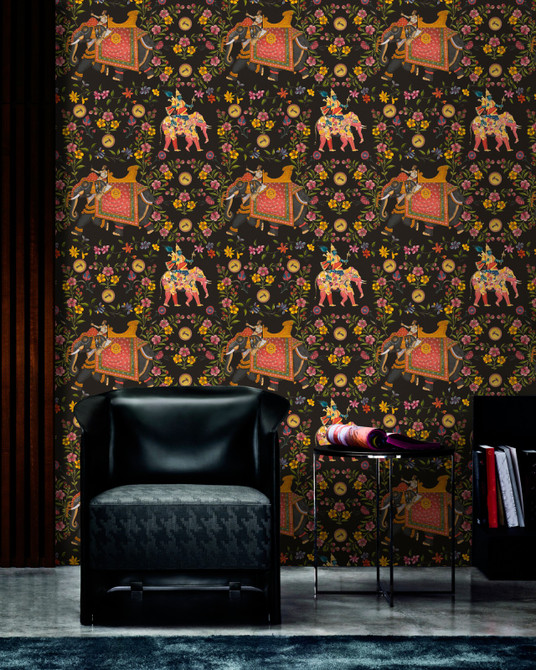 ARISTOCRACY Anthracite Wallpaper (WP20404) by Mind The Gap Designer Wallpaper | WP20404 | THE WALLPAPER COLLECTABLES | 3 rolls x 20.5 x 118.1 in | 0.52m / 20.5in | 3m / 118in | 4.65mp | 52cm / 20.5in | Black, Red, Yellow | Textured Matte | Paste the wall | 3-rolls in a box | Fabric Carolina | https://www.fabriccarolina.com/