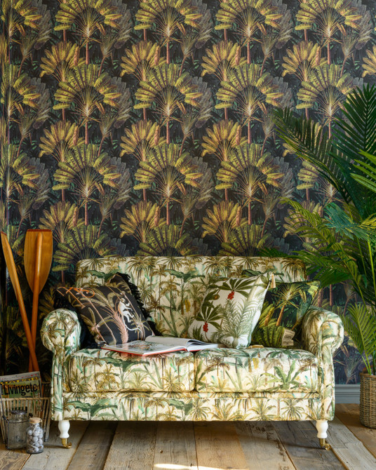 Mind the Gap Wallpaper Traveller'S Palm Sunset Wallpaper THE WALLPAPER COMPENDIUM 1 Textured Matte Made in Europe Paste the wall 3 rolls x 20.5 x 3.25 yards - My Fabric Connection -