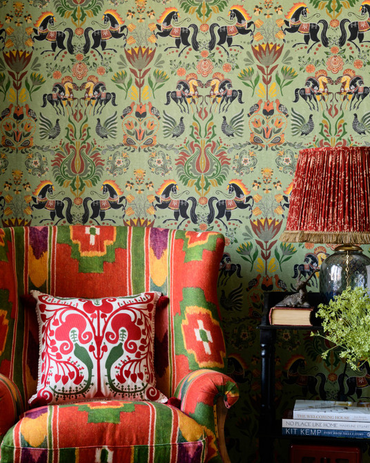 THE FOLK PARADE Wallpaper (WP20555) by Mind The Gap Designer Wallpaper | WP20555 | TRANSYLVANIAN ROOTS | 3 rolls x 20.5 x 118.1 in | 0.52m / 20.5in | 3m / 118in | 4.65mp | 70cm / 27.6in | Black, Green, Red, Taupe, Yellow | Textured Matte | Paste the wall | 3-rolls in a box | Fabric Carolina | https://www.fabriccarolina.com/