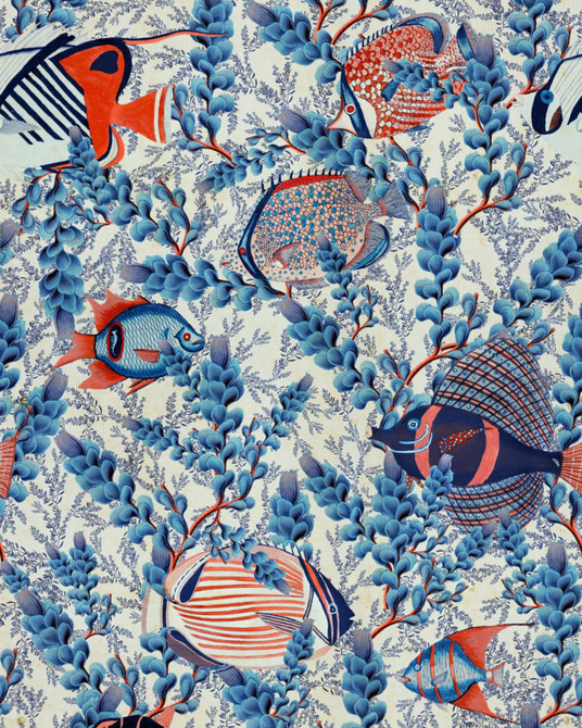AQUARIUM Wallpaper (WP20567) by Mind The Gap Designer Wallpaper | WP20567 | SUNDANCE VILLA | 3 rolls x 20.5 x 118.1 in | 0.52m / 20.5in | 3m / 118in | 4.65mp | 70cm / 27.6in | Blue, Red, Taupe | Textured Matte | Paste the wall | 3-rolls in a box | Fabric Carolina | https://www.fabriccarolina.com/