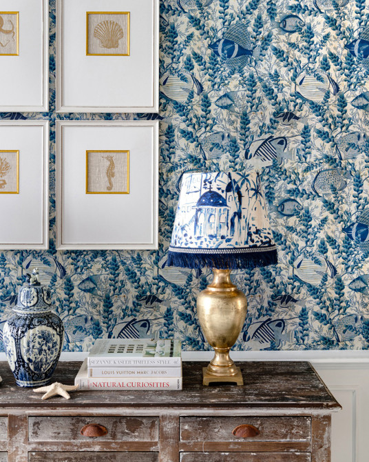 Mind the Gap Wallpaper Aquarium Indigo Wallpaper SUNDANCE VILLA Textured Matte Made in Europe Paste the wall 3 rolls x 20.5 x 3.25 yards - My Fabric Connection -