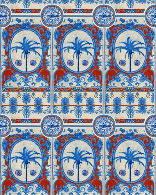 Mind the Gap Wallpaper The Villa Mural Red Wallpaper SUNDANCE VILLA Textured Matte Made in Europe Paste the wall 3 rolls x 20.5 x 3.25 yards - My Fabric Connection -