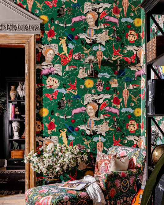 Mind the Gap Wallpaper Illusionary Daytime Green Wallpaper WOODSTOCK '69 LIFESTYLE COLLECTION Satin Matte Made in Europe Paste the wall 3 rolls x 20.5 x 3.25 yards - My Fabric Connection -