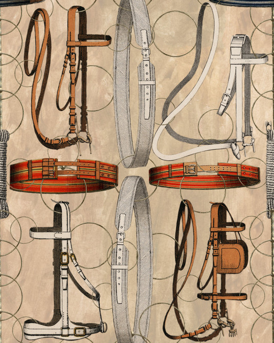 Mind the Gap Wallpaper Equestrian Equipment Light Wallpaper THE WALLPAPER COMPENDIUM 2 Satin Matte Made in Europe Paste the wall 3 rolls x 20.5 x 3.25 yards - My Fabric Connection -