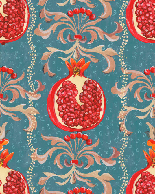 MELAGRANATA Stone Blue Wallpaper (WP20848) by Mind The Gap Designer Wallpaper | WP20848 | LA DOLCE VITA | 1 roll x 20.47 x 354.33 in | 0.52m / 20.5in | 9m / 354in | 4.68mp | 60cm / 23.6in | Blue, Ivory, Red | Textured Matte | Paste the wall | 1-roll in a box | Fabric Carolina | https://www.fabriccarolina.com/