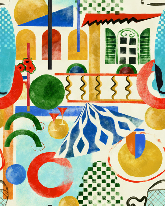 VERANDA Wallpaper (WP20858) by Mind The Gap Designer Wallpaper | WP20858 | LA DOLCE VITA | 1 roll x 20.47 x 354.33 in | 0.52m / 20.5in | 9m / 354in | 4.68mp | 70cm / 27.6in | Black, Green, Indigo, Ochre, Red, Turquoise | Textured Matte | Paste the wall | 1-roll in a box | Fabric Carolina | https://www.fabriccarolina.com/