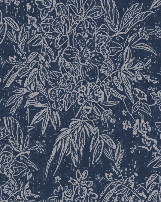 Mind the Gap Wallpaper Cherry Orchard Indigo Wallpaper TRANSYLVANIAN ROOTS Satin Matte Made in Europe Paste the wall 1 roll x 20.5 x 10.9 yards - My Fabric Connection -