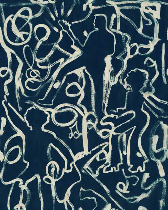 Mind the Gap Wallpaper On The Stage Midnight Blue Wallpaper WOODSTOCK '69 LIFESTYLE COLLECTION Satin Matte Made in Europe Paste the wall 1 roll x 20.5 x 10.9 yards - My Fabric Connection -