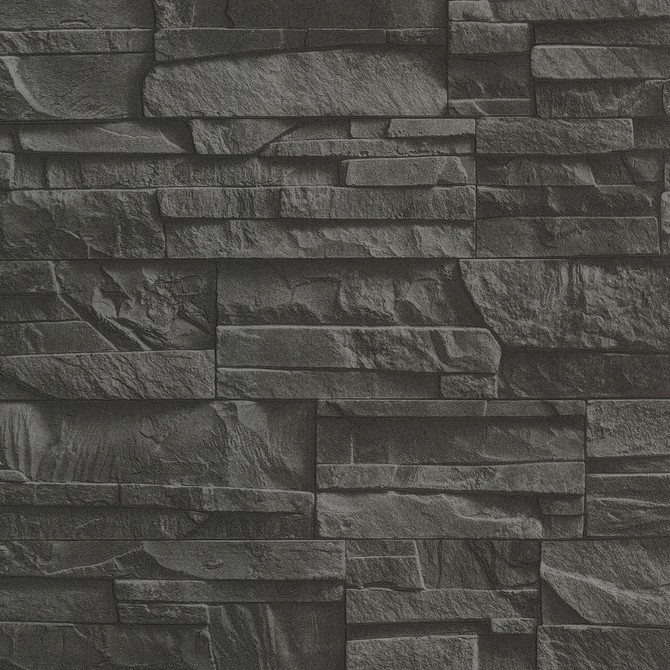 Advantage Collegiate Charcoal Stacked Slate Wallpaper Stones & Woods Covers about 56.4 square feet 20.5-in by 33-ft long roll Unpasted 10.4 - My Fabric Connection -