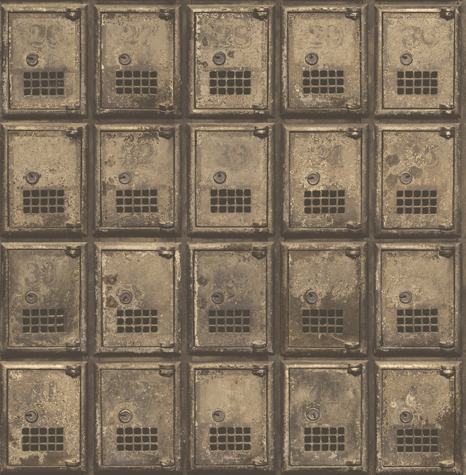 A-Street Prints Brass Vintage P.O. Boxes Wallpaper Reclaimed Covers about 56.4 square feet 20.5-in by 33-ft long roll Unpasted 20.5 - My Fabric Connection -