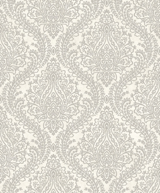 Antonina Vella White & Silver Tattersall Damask Wallpaper Antonina Vella Mixed Metals Covers about 57.2 square feet 20.8-in by 33-ft long roll Unpasted 12.5 - My Fabric Connection -
