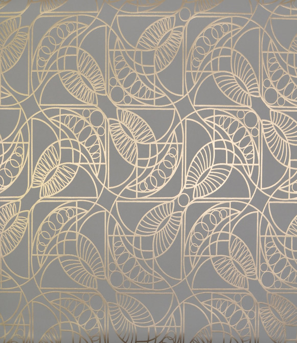 Antonina Vella Cartouche Grey & Gold Wallpaper Antonina Vella Modern Metals Covers about 56.9 square feet 20.8-in by 32.8-ft long roll Unpasted 12.6 - My Fabric Connection -