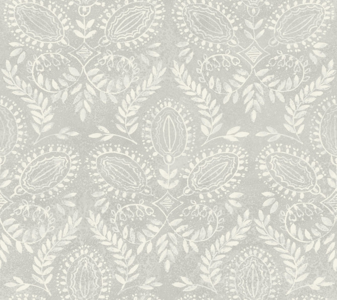 Antonina Vella Laurel Damask Grey Wallpaper Antonina Vella Boho Luxe Covers about 60.8 square feet 27-in by 27-ft long roll Unpasted 24 - My Fabric Connection -