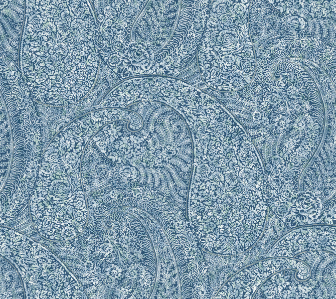 Antonina Vella Kashmir Dreams Paisley Blue Wallpaper Antonina Vella Boho Luxe Covers about 60.8 square feet 27-in by 27-ft long roll Unpasted 24 - My Fabric Connection -