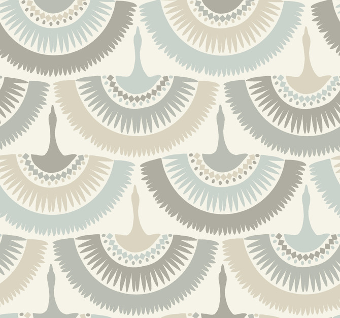 Antonina Vella Feather & Fringe Cream & Blue Wallpaper Antonina Vella Boho Luxe Covers about 60.8 square feet 27-in by 27-ft long roll Unpasted 25.25 - My Fabric Connection -
