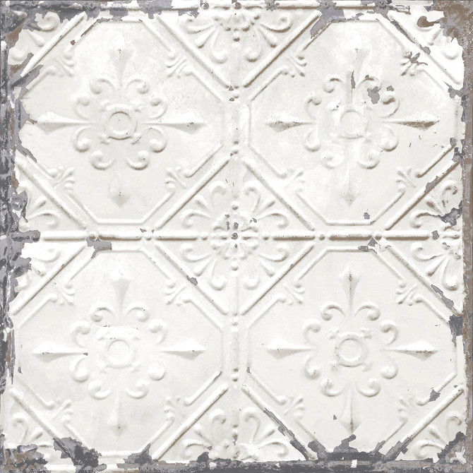 NuWallpaper Vintage Tin Tile Off White Metallic Peel & Stick Wallpaper NuWallpaper Covers about 30.8 square feet 20.5-in by 18-ft long roll Peel & Stick 20.5 - My Fabric Connection -