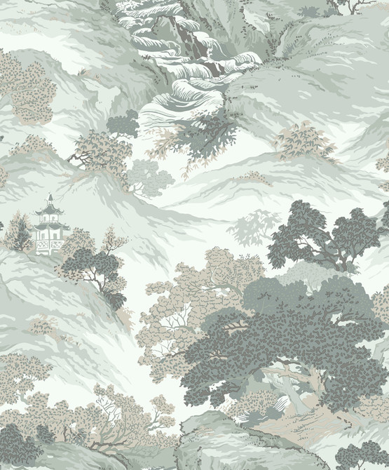 Crown Ordos Light Green Eastern Toile Wallpaper CWV Covers about 56.4 square feet 20.5-in by 33-ft long roll Unpasted 25.2 - My Fabric Connection -