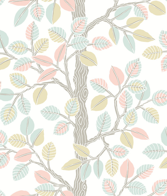 York Wallcoverings Forest Leaves Pink & Mint Peel & Stick Wallpaper York Premium Peel + Stick Covers about 34.2 square feet 20.5-in by 20-ft long roll Peel & Stick 24 - My Fabric Connection -
