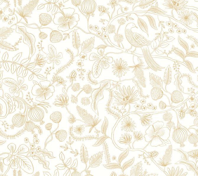Rifle Paper Co. Aviary Off White & Gold Peel & Stick Wallpaper Rifle Paper Co. Premium Peel & Stick Covers about 45 square feet 27-in by 20-ft long roll Peel & Stick 24 - My Fabric Connection -