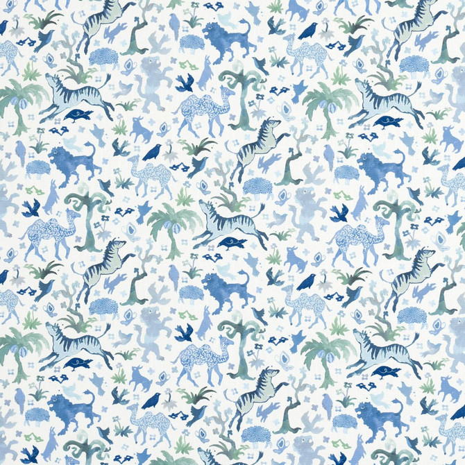 Schumacher Fabric Beasts Indoor/Outdoor Blue And Green 181591 Happy Menocal 13.12" - My Fabric Connection -