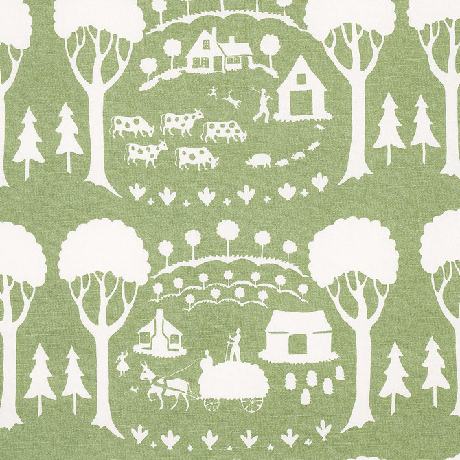 Schumacher Fabric Farm Scene Green 180880 Folly Cove 18.0" - My Fabric Connection -