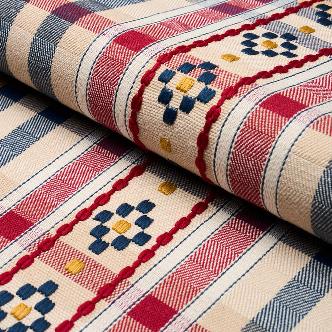 Schumacher Fabric Hutton Hand Woven Check Rouge & Navy 84730 Ashbury 13.38" - My Fabric Connection -