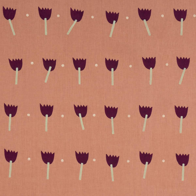 Schumacher Fabric Tulip Play Hand Block Print Violet On Rust 182401 Caroline Z Hurley 34.5" - My Fabric Connection - Schumacher Fabric Tulip Play Hand Block Print Violet On Rust 182401 Caroline Z Hurley 34.5" - My Fabric Connection -