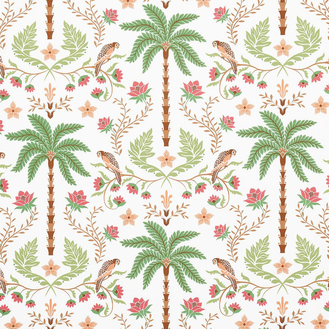 Schumacher Fabric Island Palm Indoor/Outdoor Coral & Green 180981 Isola Indoor/Outdoor 27.0" - My Fabric Connection -