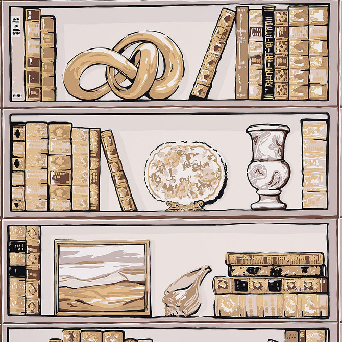 Schumacher Wallpaper Natalies Library Mocha 5014731 New Old-Fashioned 27.0" - My Fabric Connection -