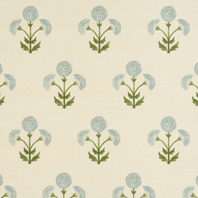 Schumacher Wallpaper Saranda Flower Sisal Sky 5016671 Perennial Favorites 34.5" - My Fabric Connection -