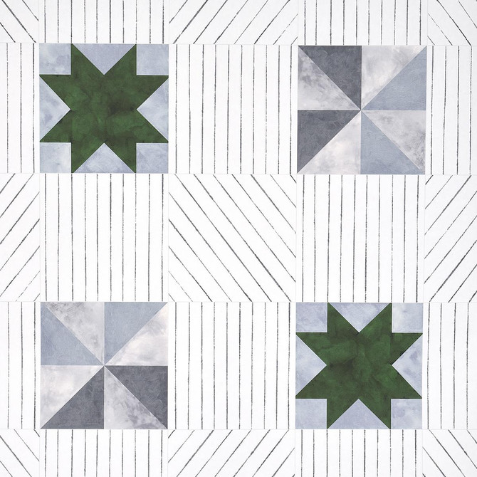 Schumacher Wallpaper Alexander Dutch Green & Slate 5014552 Backdrop 27.0" - My Fabric Connection -