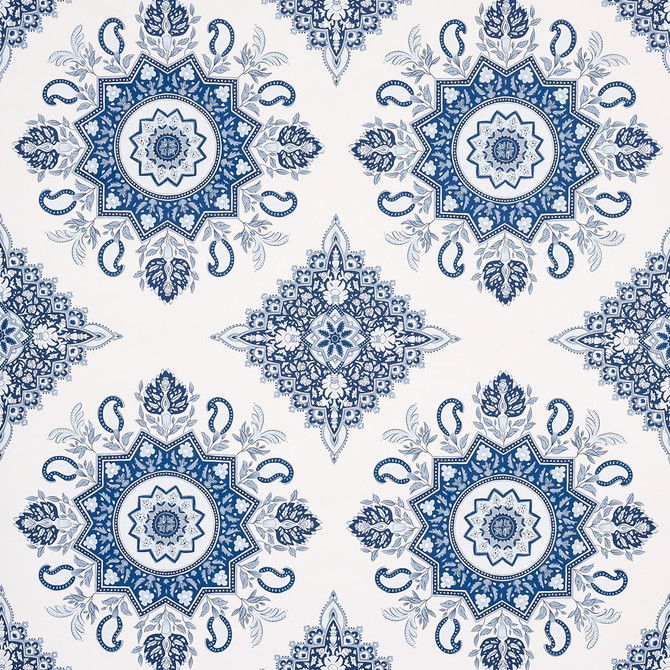 Schumacher Wallpaper Montecito Medallion Indigo 5014360 Mark D. Sikes 27.0" - My Fabric Connection -