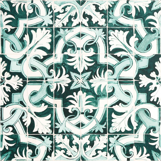 Schumacher Wallpaper Azulejos Emerald 5015121 Mary Mcdonald 27.0" - My Fabric Connection -