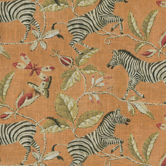 Harrison Howard Fabric Zebra'S Garden Mango - 55% linen, 45% rayon Pakistan 50000 Horizontal: 13.5 and Vertical: 12.63 54 - My Fabric Connection -