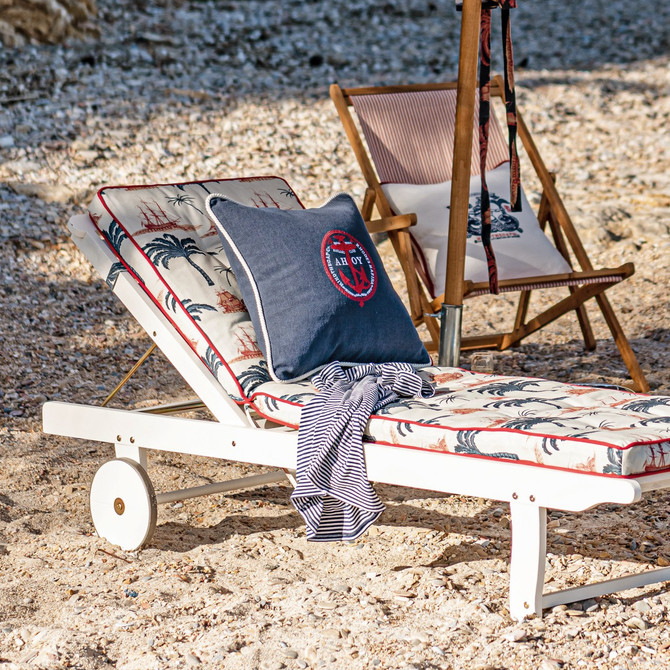 AEGEAN Sunbed Cushion (AC00028) by Mind The Gap Designer Pillows | AC00028 | SUNDANCE VILLA | L70.9in x W23.6in x H2.4in | Indigo, Red, Taupe | Fabric Carolina | https://www.fabriccarolina.com/