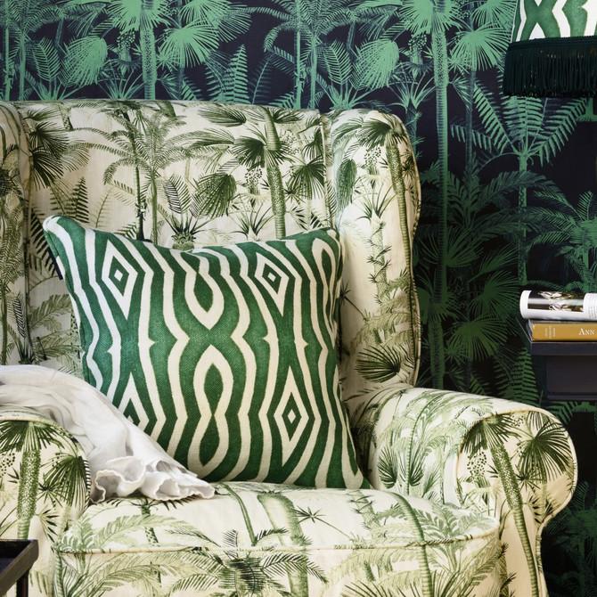 RIVERSIDE Linen Cushion (LC40010) by Mind The Gap Designer Pillows | LC40010 | THE TROPICAL COTTAGE | 20 x 20 in | Green, White | Fabric Carolina | https://www.fabriccarolina.com/