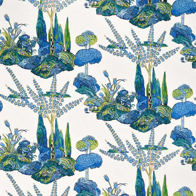 Thibaut Fabric Orleans Blue and Green F945028 Fabric U.S.A </p><p>Repeat: H: 54  in  (137.16  cm), V: 29.5  (74.93  cm) 54  in  (137.16  cm) - My Fabric Connection -