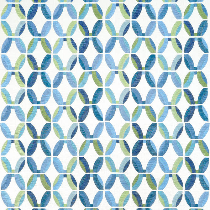 Thibaut Fabric Passageway Embroidery Blue and Green W745000 Fabric U.S.A </p><p>Repeat: H: 24  in  (60.96  cm), V: 15.25  (38.73  cm) 48  in  (121.92  cm) - My Fabric Connection -