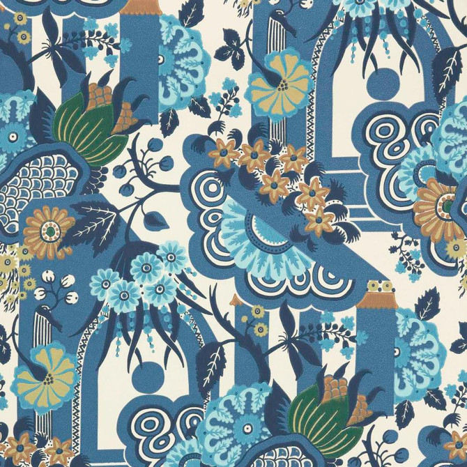 1838 Wallcoverings Wallpaper Pineapple Garden (Wp) # 05 Cobalt V&A Decorative Papers Ii STRAIGHT PASTE THE WALL UNITED KINGDOM V-25" 20.5"X11YD - My Fabric Connection -