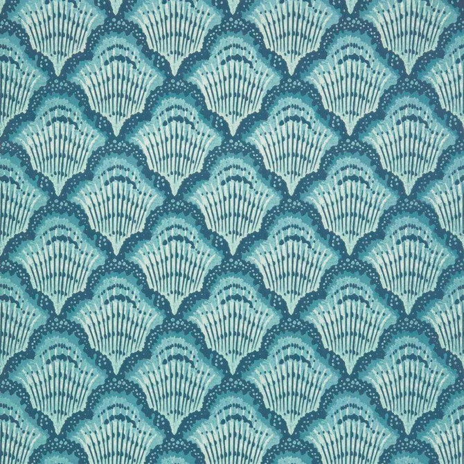 1838 Wallcoverings Wallpaper Calico Shell (Wp) # 03 Aqua V&A Decorative Papers Ii STRAIGHT PASTE THE WALL UNITED KINGDOM V-5.25" 20.5"X11YD - My Fabric Connection -
