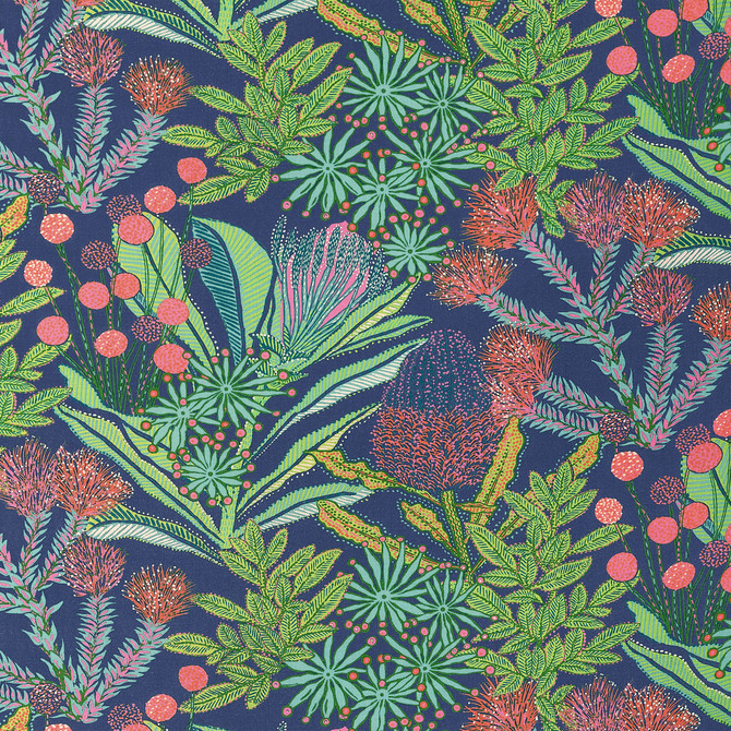 Thibaut Fabric Protea Print Navy F81764  Fabric U.S.A 20000 Martindale </p><p>Repeat: H: 27 in (68.58 cm), V: 25.25 (64.14 cm) 54 in  (137.16 cm) - My Fabric Connection -